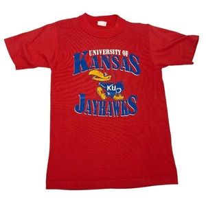 Vtg University of Kansas KU Jayhawks single stitch t shirt YOUTH size small
